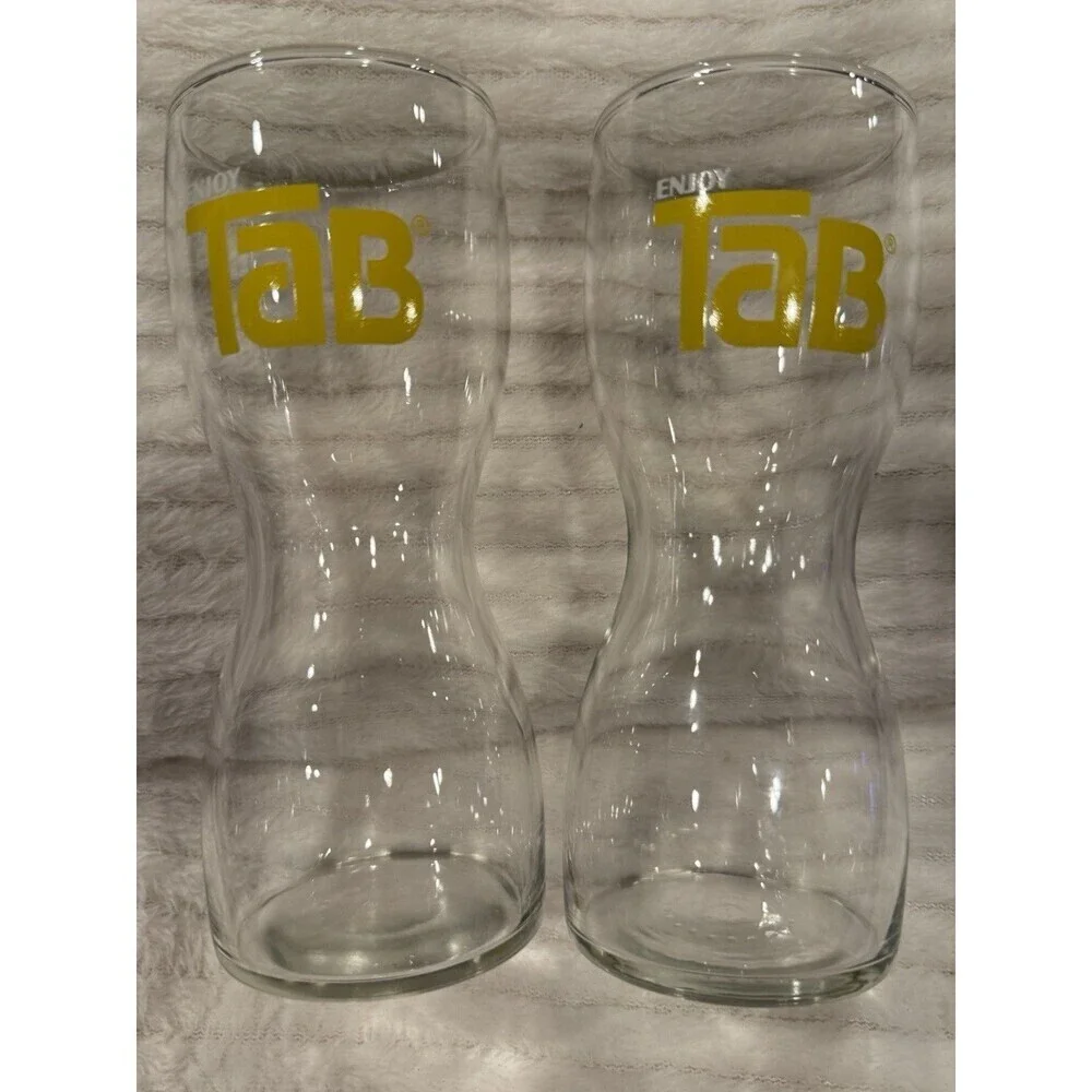 Set Of Two Vintage Tab Cola Enjoy Tab Cola Drinking Glasses Hourglass  7